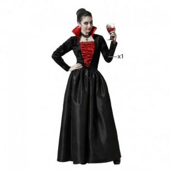 Disfraz de Vampiresa Gótica para Mujer - Disfraz de Vampiresa para Adultos, incluye vestido negro con detalles en encaje rojo, capa larga, accesorios como colmillos y maquillaje temático