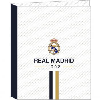 Carpeta Folio 4 Anillas Mixtas Real Madrid Primera Equipación Temporada 2023/2024 Safta Blanca Cartón - Dimensiones 26x33 cm