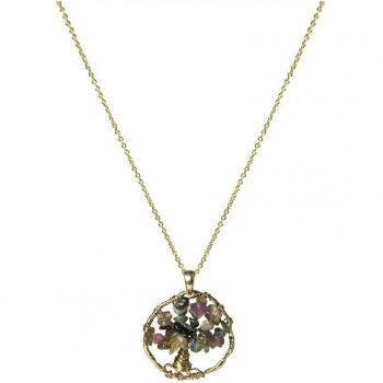 Collar Luxenter Budleia de Aleación de Metal y Turmalina Multicolor Acabado Baño Oro 18K
