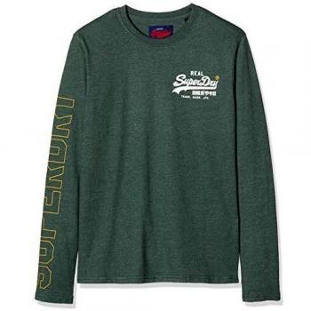 Superdry Vintage Logo Linear LS tee Camisa Manga Larga, Verde