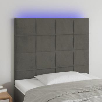 Cabecero LED gris oscuro de terciopelo 100x5x118/128 cm
