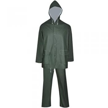 Chubasquero impermeable reforzado 2 piezas con capucha verde talla L