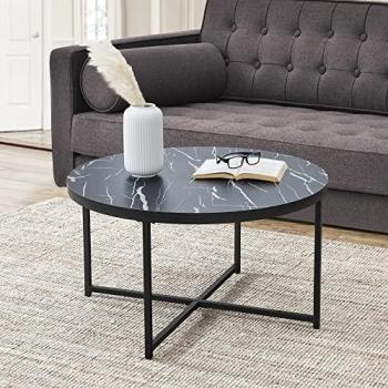 Mesa de Centro Uppvidinge Redonda 45 x Ø 80 cm Aglomerado/Acero Aspecto Mármol Negro/Negro