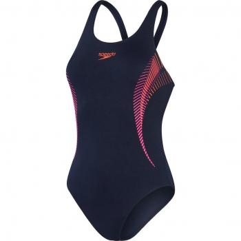 Bañador de mujer Speedo Placement Muscleback negro rosa naranja - Talla 36