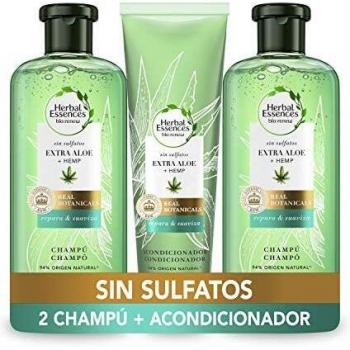 Herbal Essences Sin Sulfatos Ni Siliconas, Ingredientes Naturales Aloe Puro Y Hemp, 2 Champús 380 ml + Acondicionador 275 ml