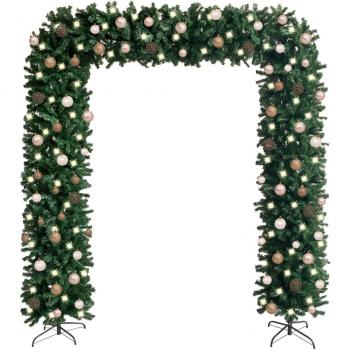 vidaXL Arco árbol de Navidad con LEDs y bolas verde 240 cm