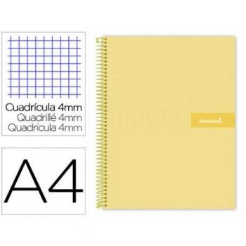 Cuaderno Espiral Liderpapel Crafty A4 Tapa Forrada 80 Hojas 90g Cuadrícula 4mm con Margen Color Amarillo