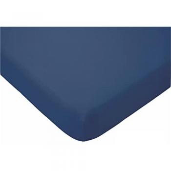 Sábana Bajera Ajustable 50% Algodón 50% Poliéster - Tacto Suave - Colores Lisos (Azul Marino, Cama 150-150x200+30cm)