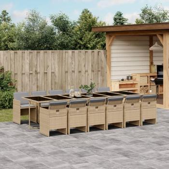 Set de Comedor de Jardín 13 Piezas con Cojines de Polyrattan Beige