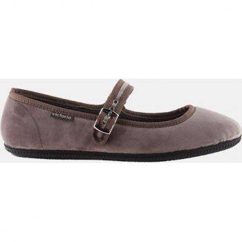 Victoria Oda Velvet Ballerina Flats with Matching Trim and Side Buckle Closure