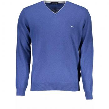 Harmont & Blaine Dapper V-Neck Sweater with Contrasting Details - XL, Blue Wool Knitwear for Men