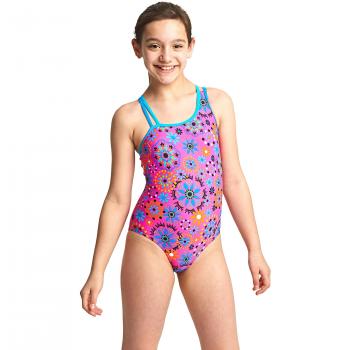 Zoggs Bañador para Niñas Folk Tale Crossback Bañador, Niña, Folk Tale Crossback, Pink/Multi-Coloured, S