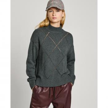 Jersey de mujer Pepe Jeans con cuello alto y detalle de rombos, color gris
