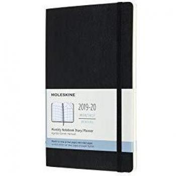 Moleskine - Agenda Mensual de 18 Meses 2019/2020, Calendario Académico con Tapa Blanda y Goma Elástica, Color Negro, Tamaño Grande 13 x 21 cm, 128 Páginas