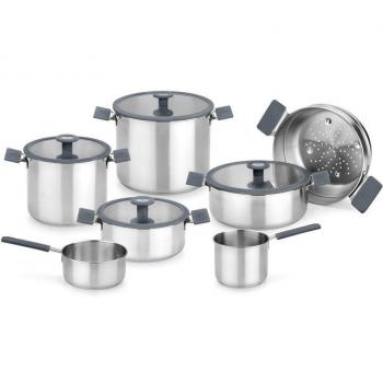 BRA Steel - Batería de cocina, 7 piezas, color gris