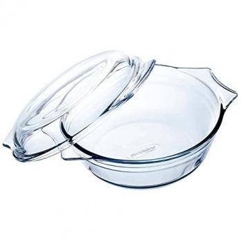 Cacerola redonda de vidrio con tapa Acan Tradineur, 9 x 24 x 20 cm, capacidad de 1,6 litros, recipiente de cristal para cocina o pastelería, molde de cristal para horno