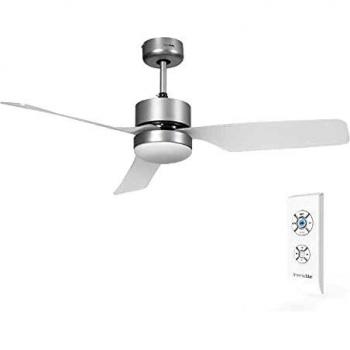 UNIVERSALBLUE | Ventilador de Techo INOX con aspas translúcidas | Luz LED | Mando a Distancia | 60W | 3 Velocidades | 132 cm