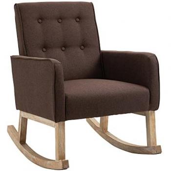 Silla Mecedora Dream Tapizada en Tela Marrón con Base de Madera y Estilo Escandinavo