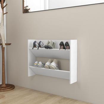 Armario Zapatero de Pared Colgante de Aglomerado y Contrachapada Blanco 80x18x60 cm