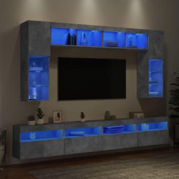 Set de Muebles para TV de Pared 8 Piezas con Luces LED en Color Gris Cemento