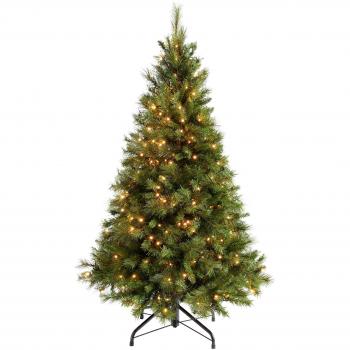 WeRChristmas - Árbol de Navidad, 1,5 m, con 300 luces LED color blanco cálido, fácil de montar, ramas con bisagras, color verde, 5 Feet with 300 LED