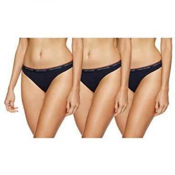 Tommy Hilfiger Pack de 3 Tangas con Cintura de Encaje y Bordes Festoneados, Azul