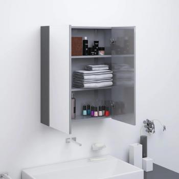 Gabinete de espejo para baño MDF pulido gris 60x15x75 cm
