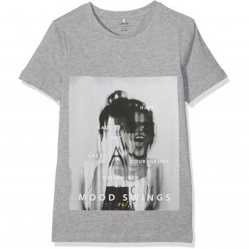 NAME IT Nitselma Ss Reg Top F Lmtd, Camiseta para Niñas, Gris
