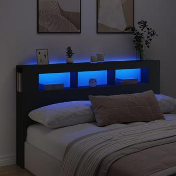 Cabecero Led Negro 180x18,5x103,5 cm Madera Multilayer con led de madera de ingeniería