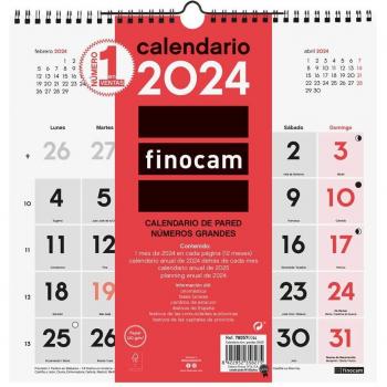 Finocam Calendario de Pared 2024 Números Grandes Neutro 30x30cm Enero-Diciembre (12 Meses) Español