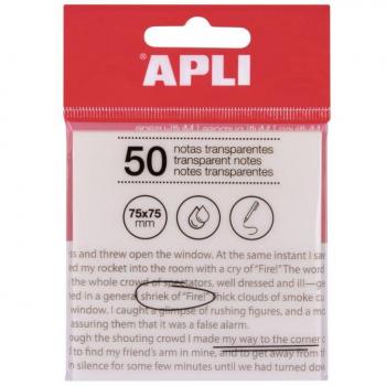 Apli Notas Adhesivas Transparentes Bloc 50 Hojas 75x75mm - Resistentes al Agua - Color Blanco