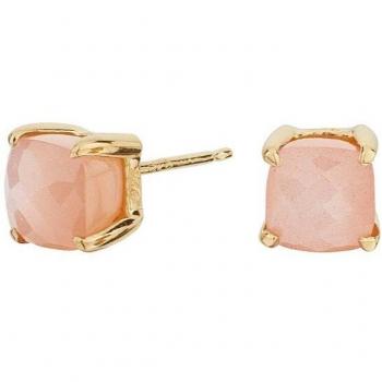 Pendientes Ardhanarishvara Itemporality - Elegantes pendientes de plata con baño de oro y piedra luna rosa