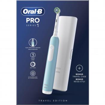 Oral-B Pro 1 Spazzolino Elettrico Blu con Custodia da Viaggio y Testina de Recambio