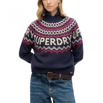 Superdry Women's Fair Isle Branded Jumper Sweater in Island Navy Multi, Size M