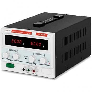 Fuente de alimentación de laboratorio regulable 0-60 V, 0-20 A DC, 1,200 W, pantalla LED de 4 dígitos y 4 posiciones de memoria