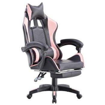 Silla Gaming Rosa y Negra con Reclinación y Reposapiés Extraíble