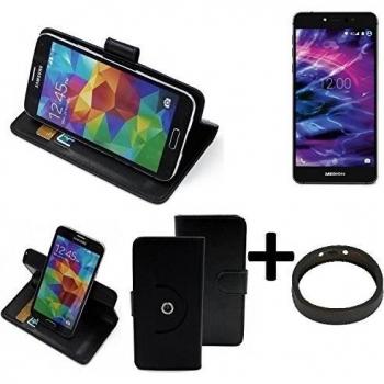 TOP SET: 360° Funda Smartphone para Medion X5020, negro + anillo protector | Función de stand Caso Monedero BookStyle mejor precio, mejor funcionamiento - K-S-Trade