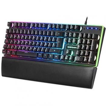 MARSGAMING, MK320ES, Teclado Gaming H-Mech, 13 Modos RGB y Halo, Reposamuñecas Acolchado, Antighosting, Idioma Español, Color Negro