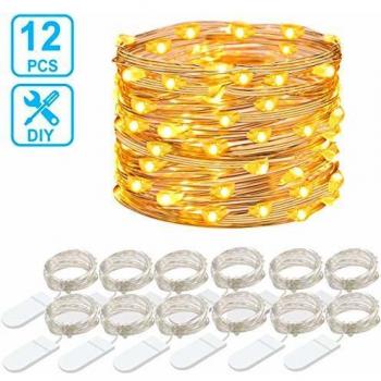 12 Packs Cadena de Luces, Govee 1m/3.3ft 20 LEDs Guirnaldas Luces con Pilas, IP67 Impermeable Luces Decorativas Flexible de Alambre de Cobre para Navidad, Fiesta - Blanco Cálido