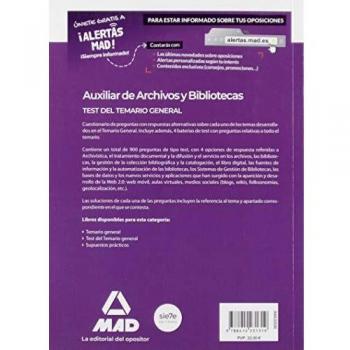 Auxiliar de Archivos y Bibliotecas. Test del Temario General