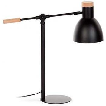 Kave Home - Lámpara de sobremesa Tescarle negra de acero y madera