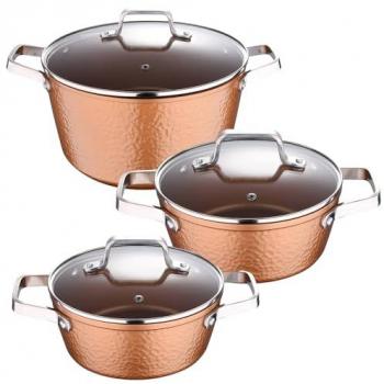 Set de 3 Cacerolas Origen San Ignacio con Tapa de Vidrio Ø20-24-28 cm, Aluminio Forjado, Apta para Inducción