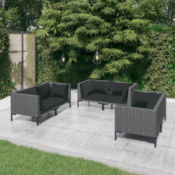 6-Piece Dark Grey Poly Rattan Garden Lounge Set with Cushions