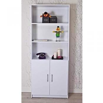 Estantería Clásica Berlín 8004 - Mueble de Salón Estantería de Almacenaje con Puertas, medidas 203x82x29cm, color Blanco