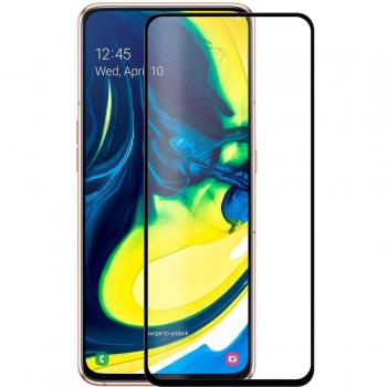 Protector de Pantalla para Samsung Galaxy A80 Cristal Templado 9H Anti Golpes Arañazos con Marco Borde Negro