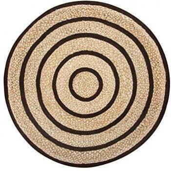 Alfombra Shaggy Beige y Negro Redonda 140 cm Patrón Geométrico Moderno de Poliéster Midyat