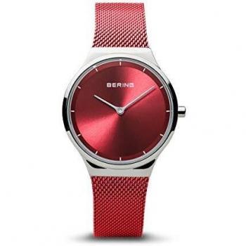 Bering Classic Women's Watch 31mm Silver with Red Milanese Band 12131-303