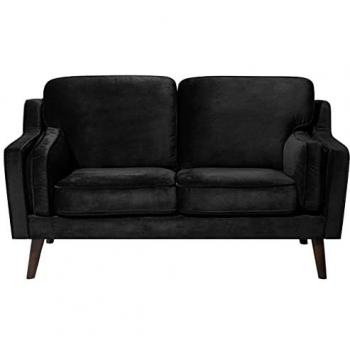 Sofá 2 Plazas de Terciopelo Negro con Patas de Madera Estilo Clásico Lokka
