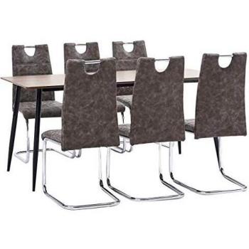 vidaXL Juego de Comedor 7 Piezas Cuero Sintético Mobiliario Decoración Interior Casa Hogar Robusto Duradero Resistente Funcional Práctico Útil Marrón