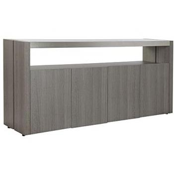 Aparador Cristal Templado Gris con Aluminio y Roble (165 x 39 x 76 cm)